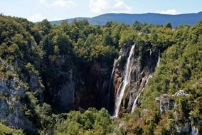 gorgeous waterfall on mountain at plivicer lake, croatia