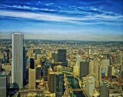 skyscrapers in top view of city, usa, illinois, chicago