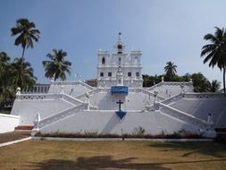 Church of Mary Immaculate Conception, front view with palms, India, Goa, Panaji