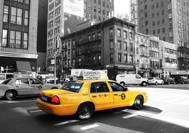 yellow taxi cab in downtown, usa, manhattan, new york city