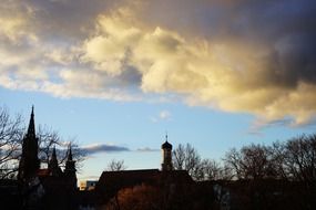 city landscape tower outlines Cloud sky view