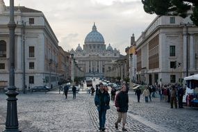 st peter’s basilica in evening cityscape, italy, rome, vatican