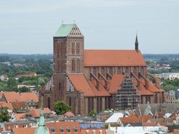 roof view of St. Nicholas' Church in old town, germany, wismar