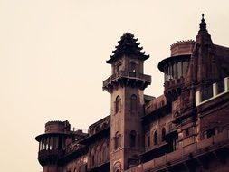 towers of old palace at sky, india, rajasthan