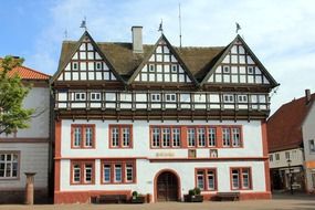 town hall, old truss building, germany, blomberg