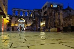 ancient roman Diocletian's Palace at night, croatia, split