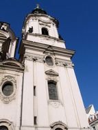 steeple of Saint Nicholas church at sky, czech, prague