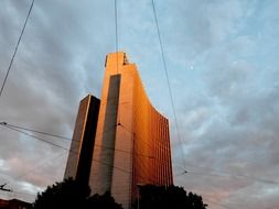 multi-storey office building at sunset