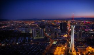 Stratosphere Tower in night cityscape, usa, nevada, las vegas