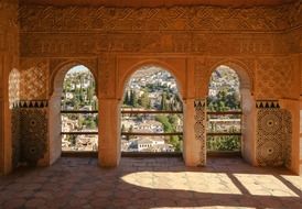 ornate interior of pavilion in alhambra, spain, granada