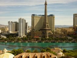 top view of bellagio fountain construction in cityscape, usa, nevada, las vegas