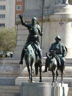 Bronze sculptures of Don Quixote and Sancho Panza at Cervantes monument, spain, madrid