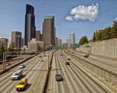 traffic on road at city, usa, washington, seattle