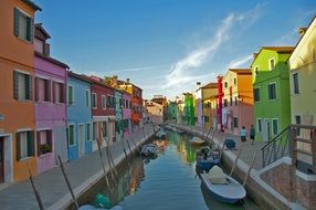 colorful houses at river, italy, venice, burano