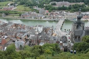 top view of city on both side of Meuse River, belgium, dinant