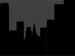 silhouettes of huge buildings in dark city