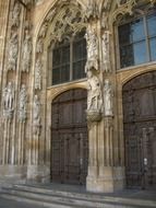 gothic stone carving on west portal of ulm cathedral, germany