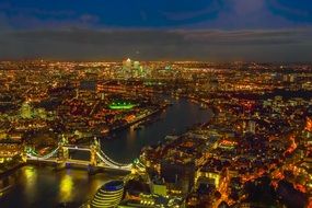 panoramic view of london city at night, uk, england