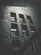 brick facade at night