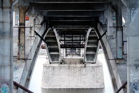 bottom view of bridge construction