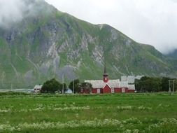 Landscape of mountains and buildings