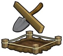 spade and wooden bar above construction site, illustration