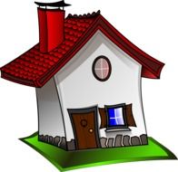 single-family house with red tile roof, illustration