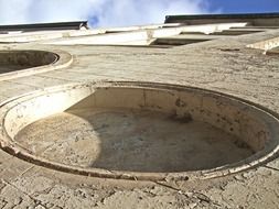 perspective of old grunge wall at sky, germany, duisburg