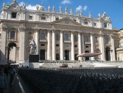 seats on square and tribune at st peter’s basilica, italy, rome, vatican