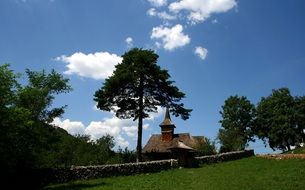 small old church among trees at summer, landscape