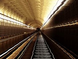 perspective of escalator stairs in underground