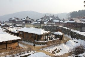 korean traditional village winter snow view