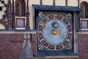antique Astronomical Clock at the Town Hall, poland, wroclaw