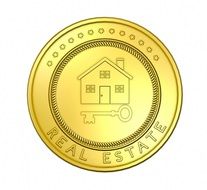 real estate, round golden icon