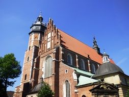 church against the blue sky in krakow