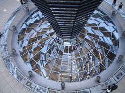 glass and steel construction in reichstag dome, germany, berlin