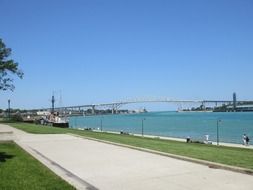 waterfront and bridge across st clair river, usa, michigan