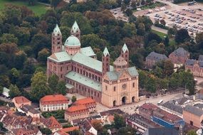 aerial view of Imperial Cathedral Basilica of the Assumption and St Stephen, germany, speyer