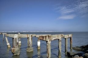 ruin of concrete boardwalk at coast, usa, new jersey, atlantic city