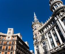 tops of old buildings at sky, spain, madrid