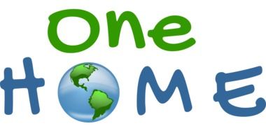 one home, lettering with earth globe