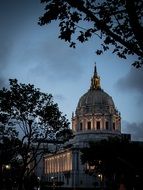 dome of city hall at dusk, usa, california, san francisco