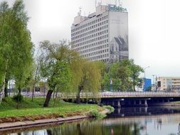 bridge aceoss gwda river in city, poland