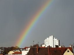 rainbow at sky above city after rain