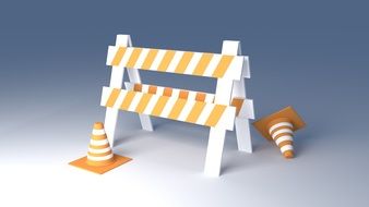 web site under construction, error 404, icon with traffic security cones and barrier