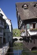 crooked old truss house at water, germany, ulm