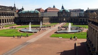 fountains at facade of Porzellanpavillon, germany, dresden, kennel