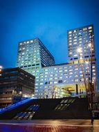 new city hall building at dusk, netherlands, Utrecht