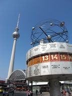 tv tower and world clock on alexanderplatz, germany, berlin