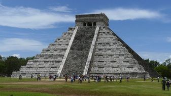 people at ancient Maya temple, mexico, chichen-itza